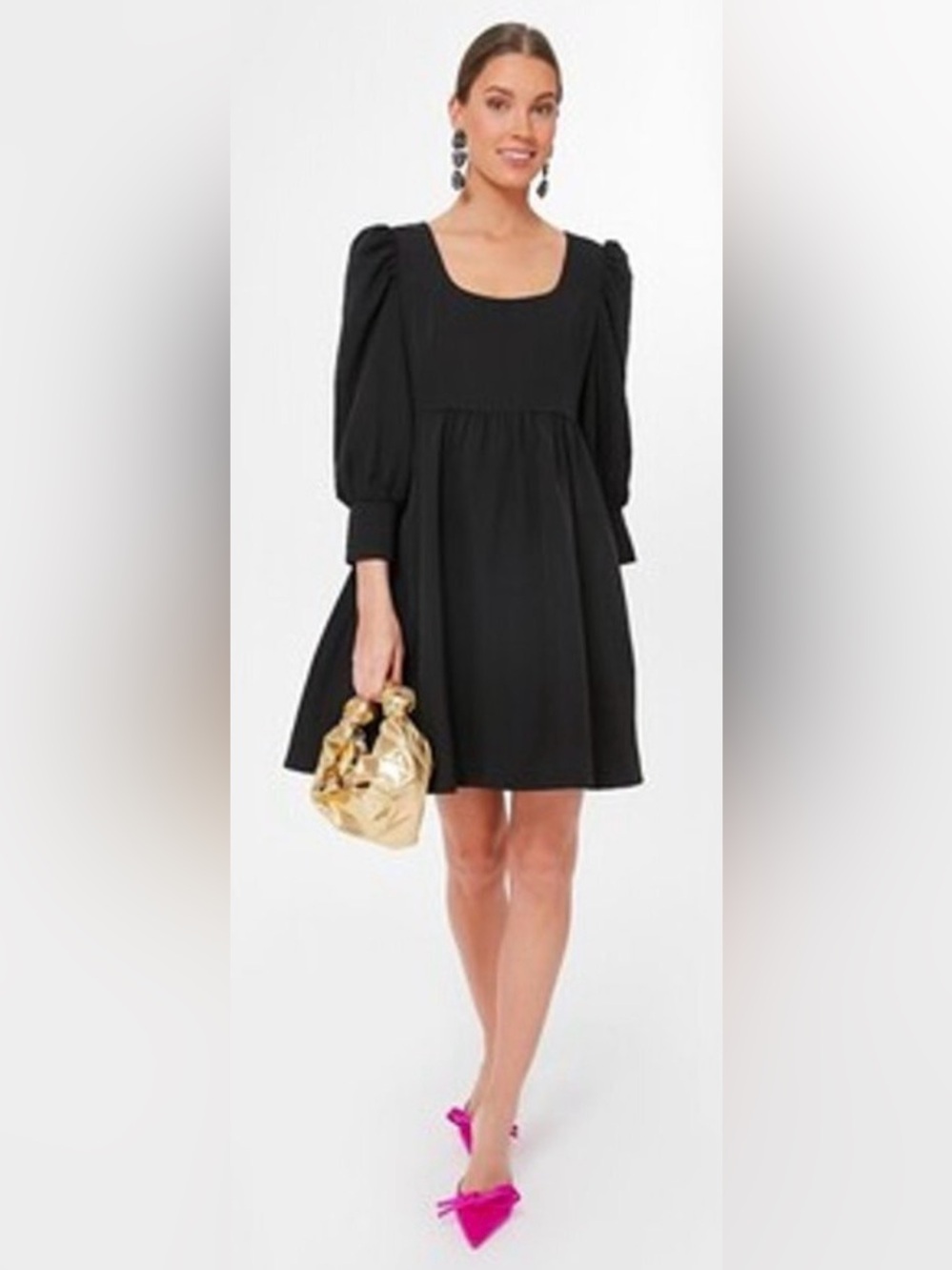Pomander Place NEW Black Andie Puff Long Sleeve Square Neck Mini Dress Size XS